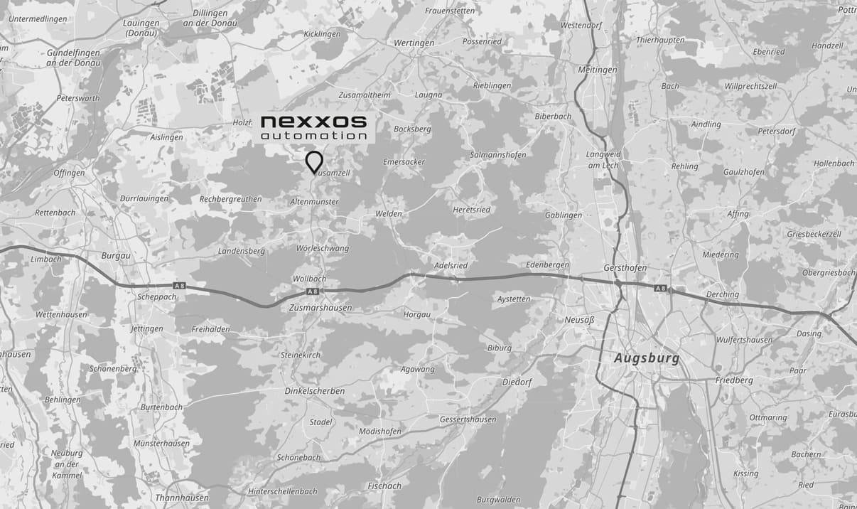 Straßenkarte mit Markierung der nexxos automation in Gersthofen