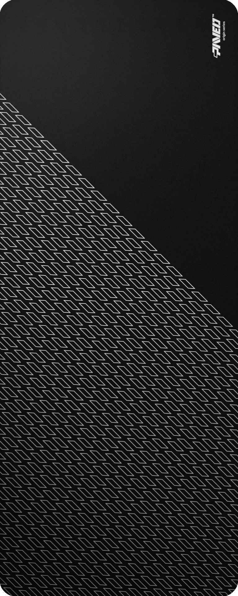 Extra Large PAVED™ Origins Night Pathfinder gaming deskmat featuring minimalistic geometric tiled pattern in white and black, 1000mm x 400mm, available in right-handed and left-handed variants, customizable water-resistant hydrophobic or antimicrobial polyester surface with easy-to-clean finish and odour-free AreoFlex microruber base, 600% lighter than traditional mousepads.