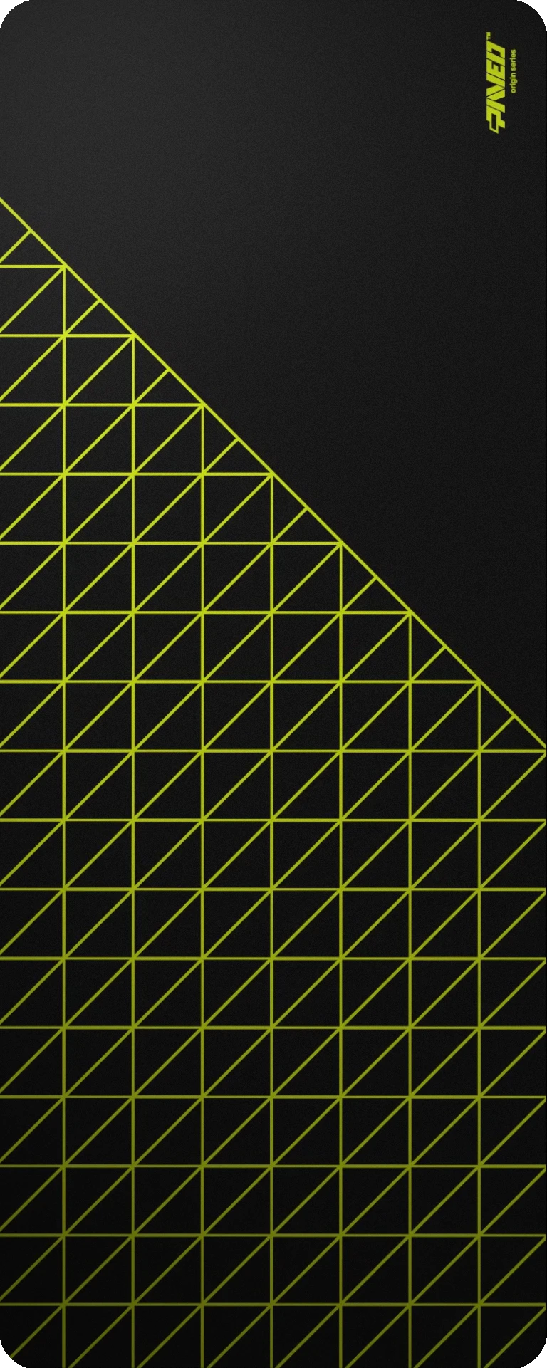 Extra Large PAVED™ Origins Night Toxic Grid Runner gaming deskmat featuring minimalistic geometric grid pattern in light green and black, 1000mm x 400mm, available in right-handed and left-handed variants, customizable water-resistant hydrophobic or antimicrobial polyester surface with easy-to-clean finish and odour-free AreoFlex microruber base, 600% lighter than traditional mousepads.