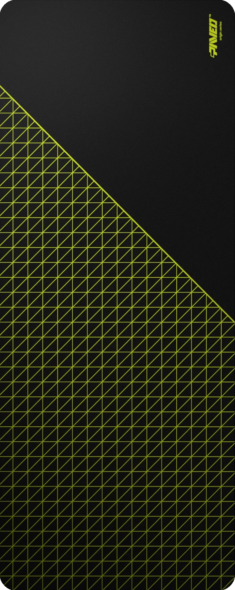 Extra Large PAVED™ Origins Night Toxic Net Runner gaming deskmat featuring minimalistic dense geometric net pattern in light green and black, 1000mm x 400mm, available in right-handed and left-handed variants, customizable water-resistant hydrophobic or antimicrobial polyester surface with easy-to-clean finish and odour-free AreoFlex microruber base, 600% lighter than traditional mousepads.