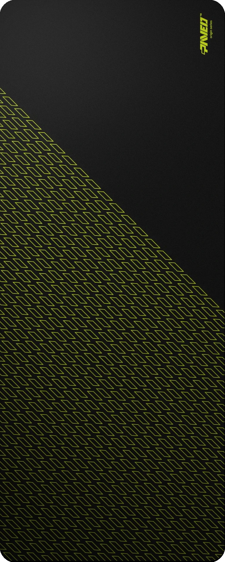 Extra Large PAVED™ Origins Night Toxic Pathfinder gaming deskmat featuring minimalistic geometric tiled pattern in light green and black, 1000mm x 400mm, available in right-handed and left-handed variants, customizable water-resistant hydrophobic or antimicrobial polyester surface with easy-to-clean finish and odour-free AreoFlex microruber base, 600% lighter than traditional mousepads.
