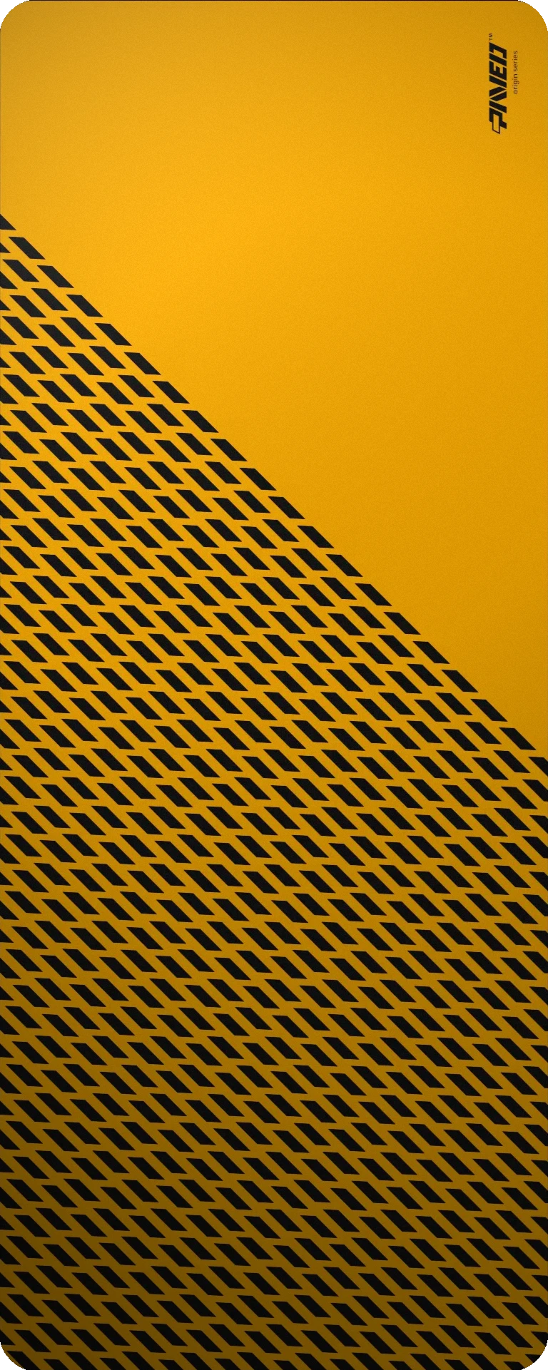 Extra Large PAVED™ Origins Desert Panther gaming deskmat featuring minimalistic diagonal split design with geometric panther spot pattern in deep yellow and black, 1000mm x 400mm, available in right-handed and left-handed variants, customizable water-resistant hydrophobic or antimicrobial polyester surface with easy-to-clean finish and odour-free AreoFlex microruber base, 600% lighter than traditional mousepads.