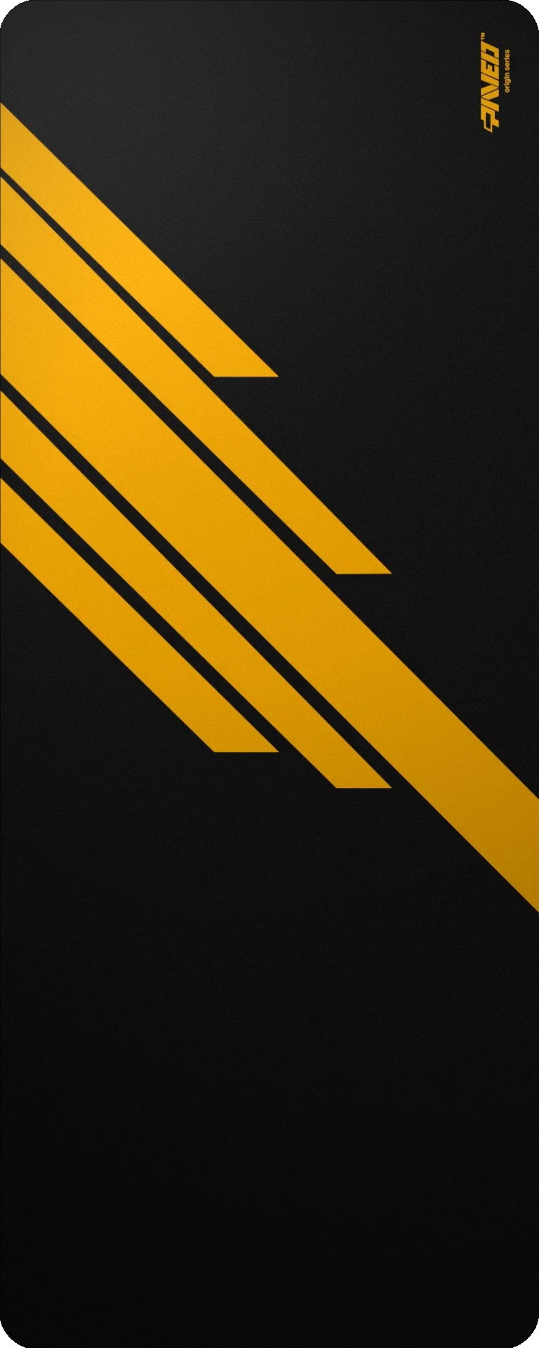 Extra Large PAVED™ Origins Night Desert Blade Runner gaming deskmat featuring minimalistic diagonal stripe design in deep yellow and black, 1000mm x 400mm, available in right-handed and left-handed variants, customizable water-resistant hydrophobic or antimicrobial polyester surface with easy-to-clean finish and odour-free AreoFlex microruber base, 600% lighter than traditional mousepads.