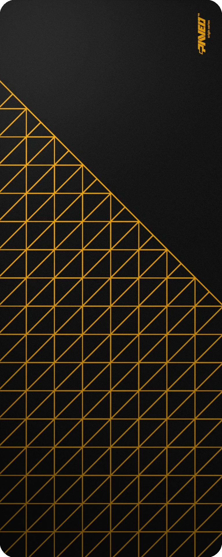 Extra Large PAVED™ Origins Night Desert Grid Runner gaming deskmat featuring minimalistic geometric grid pattern in deep yellow and black, 1000mm x 400mm, available in right-handed and left-handed variants, customizable water-resistant hydrophobic or antimicrobial polyester surface with easy-to-clean finish and odour-free AreoFlex microruber base, 600% lighter than traditional mousepads.
