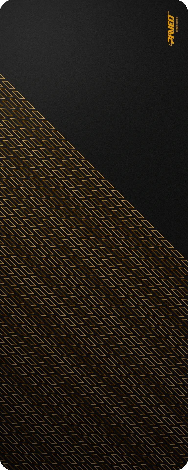 Extra Large PAVED™ Origins Night Desert Pathfinder gaming deskmat featuring minimalistic geometric tiled pattern in deep yellow and black, 1000mm x 400mm, available in right-handed and left-handed variants, customizable water-resistant hydrophobic or antimicrobial polyester surface with easy-to-clean finish and odour-free AreoFlex microruber base, 600% lighter than traditional mousepads.