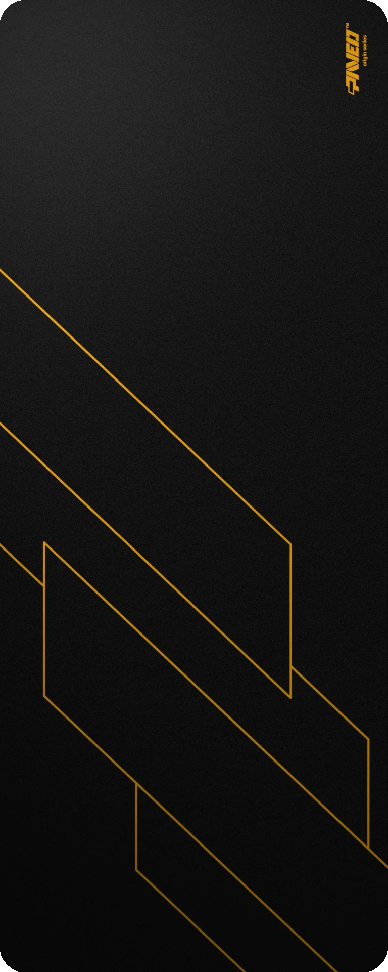 Extra Large PAVED™ Origins Night Desert Formula gaming deskmat featuring minimalistic geometric angular line pattern in deep yellow and black, 1000mm x 400mm, available in right-handed and left-handed variants, customizable water-resistant hydrophobic or antimicrobial polyester surface with easy-to-clean finish and odour-free AreoFlex microruber base, 600% lighter than traditional mousepads.