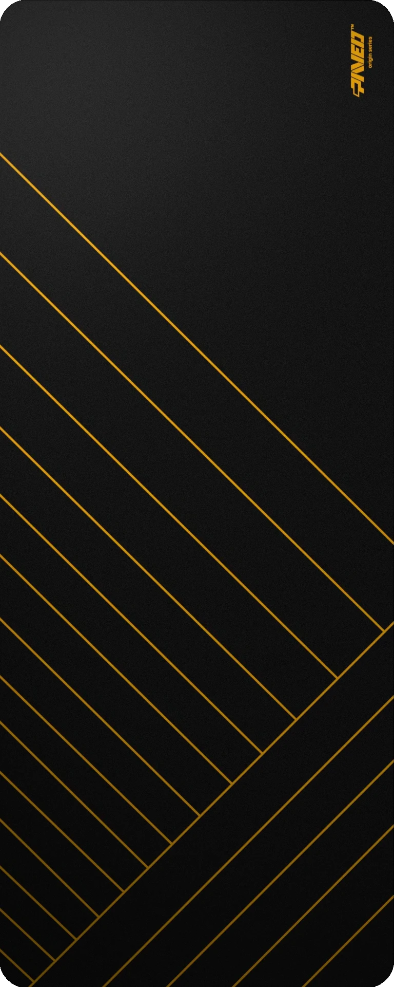 Extra Large PAVED Origins Night Desert Zebra gaming deskmat featuring minimalistic diagonal stripe pattern in deep yellow and black, 1000mm x 400mm, available in right-handed and left-handed variants, customizable water-resistant hydrophobic or antimicrobial polyester surface with easy-to-clean finish and odour-free AreoFlex microruber base, 600% lighter than traditional mousepads.