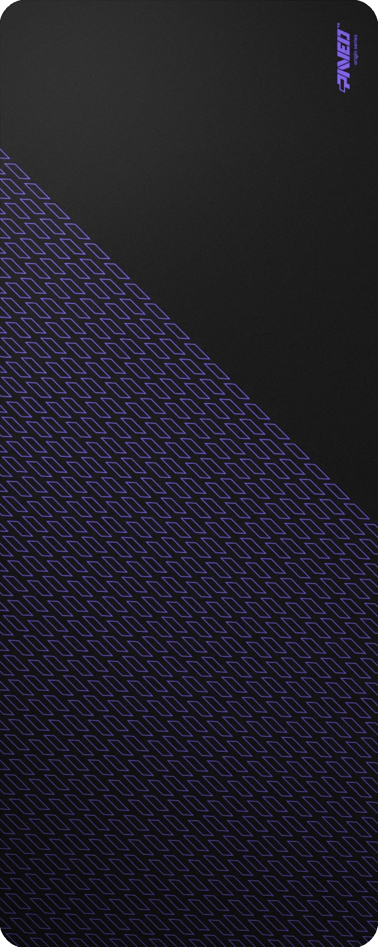 Extra Large PAVED™ Origins Night Amethyst Pathfinder gaming deskmat featuring minimalistic geometric tiled pattern in purple and black, 1000mm x 400mm, available in right-handed and left-handed variants, customizable water-resistant hydrophobic or antimicrobial polyester surface with easy-to-clean finish and odour-free AreoFlex microruber base, 600% lighter than traditional mousepads.