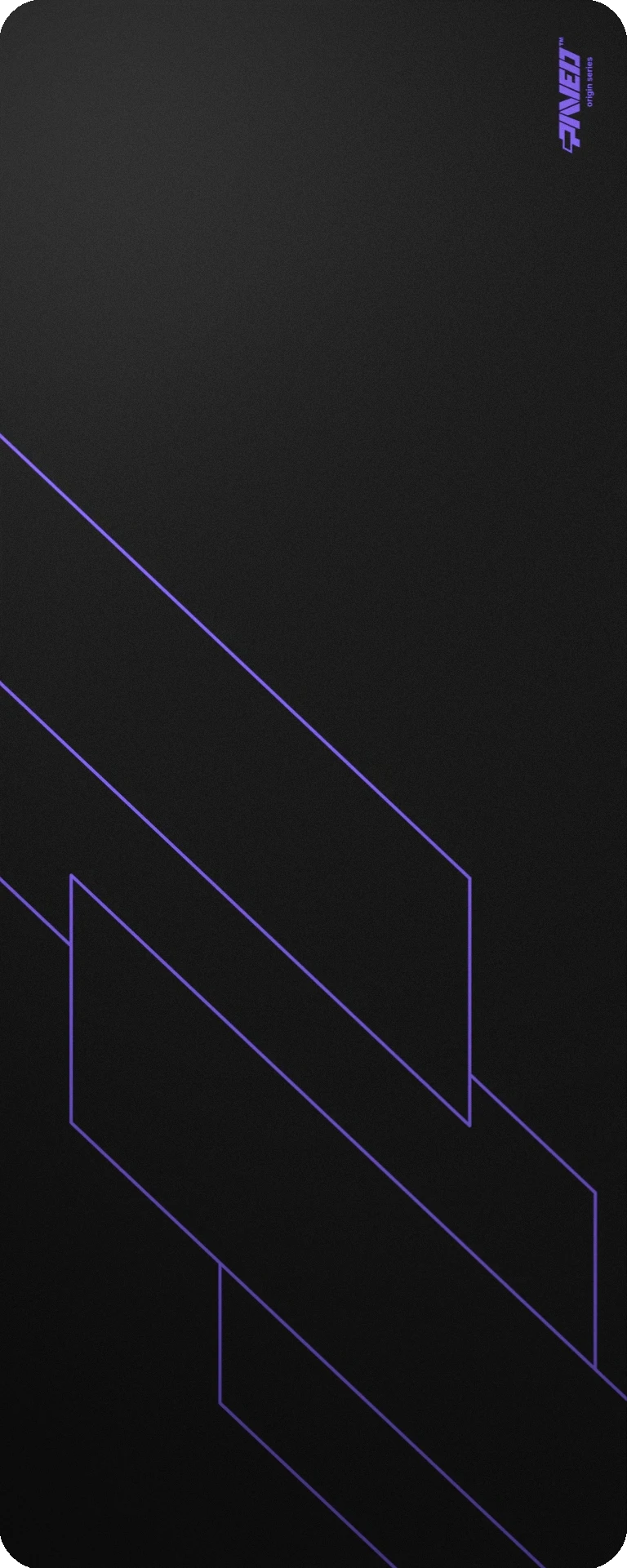 Extra Large PAVED™ Origins Night Amethyst Formula gaming deskmat featuring minimalistic geometric angular line pattern in purple and black, 1000mm x 400mm, available in right-handed and left-handed variants, customizable water-resistant hydrophobic or antimicrobial polyester surface with easy-to-clean finish and odour-free AreoFlex microruber base, 600% lighter than traditional mousepads.