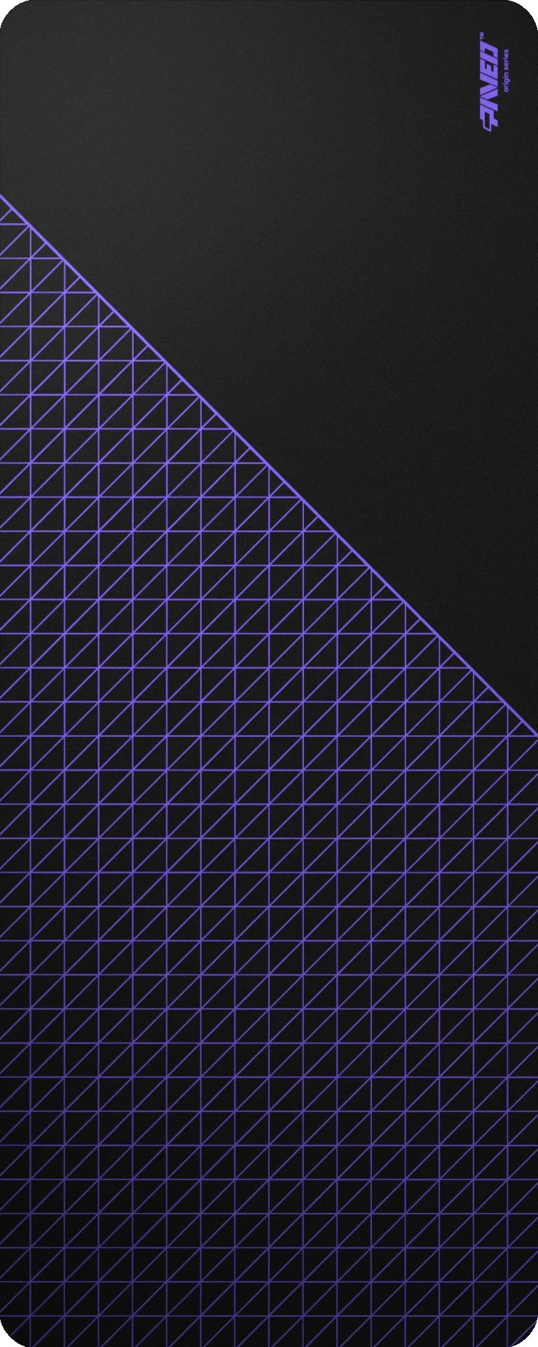 Extra Large PAVED™ Origins Night Amethyst Net Runner gaming deskmat featuring minimalistic dense geometric net pattern in purple and black, 1000mm x 400mm, available in right-handed and left-handed variants, customizable water-resistant hydrophobic or antimicrobial polyester surface with easy-to-clean finish and odour-free AreoFlex microruber base, 600% lighter than traditional mousepads.