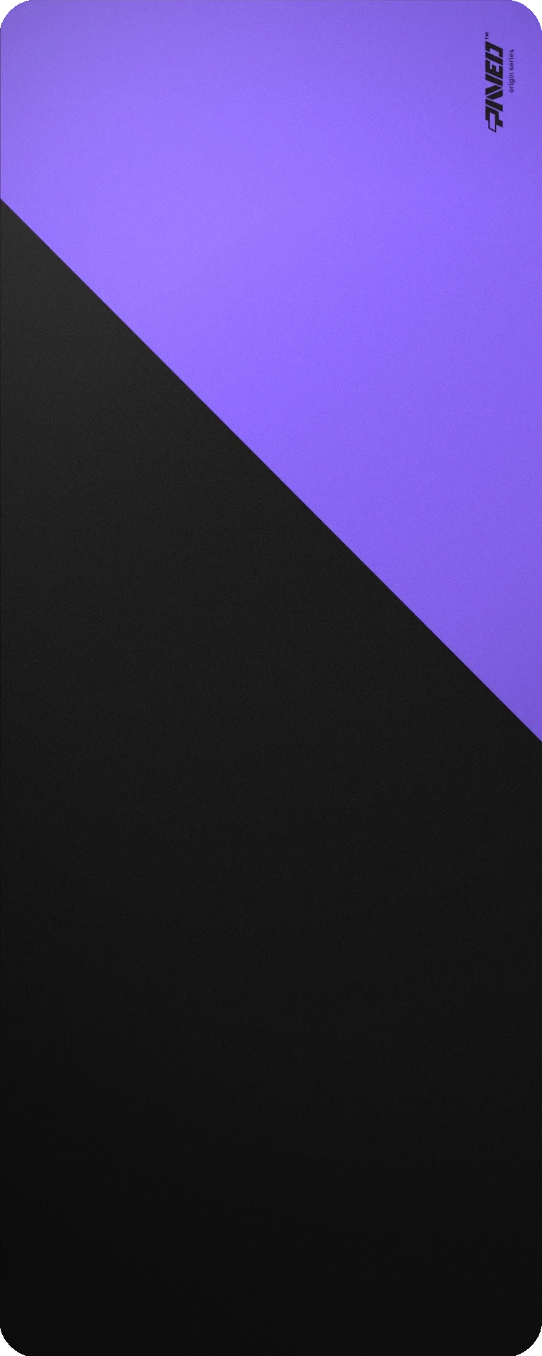 Extra Large PAVED™ Origins Amethyst Edge Runner gaming deskmat featuring minimalistic diagonal split design in purple and black, 1000mm x 400mm, available in right-handed and left-handed variants, customizable water-resistant hydrophobic or antimicrobial polyester surface with easy-to-clean finish and odour-free AreoFlex microruber base, 600% lighter than traditional mousepads.