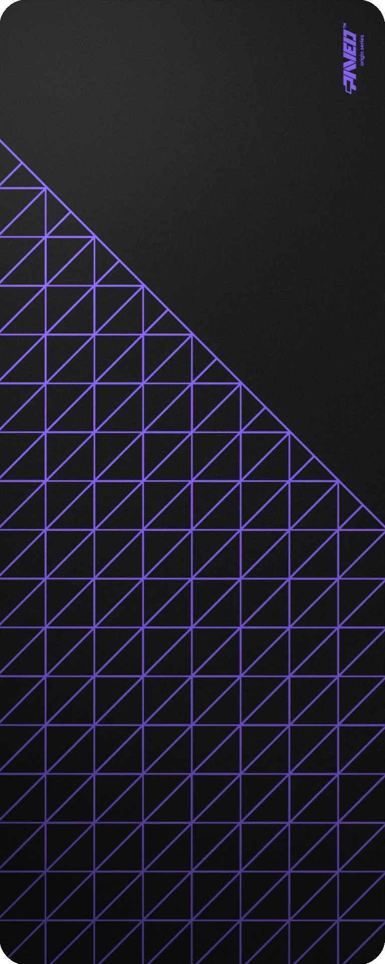 Extra Large PAVED™ Origins Night Amethyst Grid Runner gaming deskmat featuring minimalistic geometric grid pattern in purple and black, 1000mm x 400mm, available in right-handed and left-handed variants, customizable water-resistant hydrophobic or antimicrobial polyester surface with easy-to-clean finish and odour-free AreoFlex microruber base, 600% lighter than traditional mousepads.