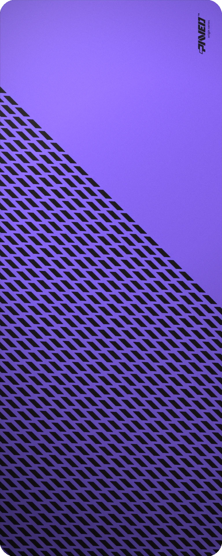 Extra Large PAVED™ Origins Amethyst Panther gaming deskmat featuring minimalistic diagonal split design with geometric panther spot pattern in purple and black, 1000mm x 400mm, available in right-handed and left-handed variants, customizable water-resistant hydrophobic or antimicrobial polyester surface with easy-to-clean finish and odour-free AreoFlex microruber base, 600% lighter than traditional mousepads.