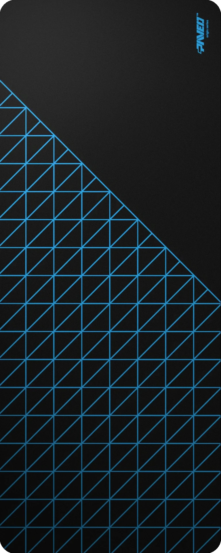 Extra Large PAVED™ Origins Night Sky Grid Runner gaming deskmat featuring minimalistic geometric grid pattern in blue and black, 1000mm x 400mm, available in right-handed and left-handed variants, customizable water-resistant hydrophobic or antimicrobial polyester surface with easy-to-clean finish and odour-free AreoFlex microruber base, 600% lighter than traditional mousepads.