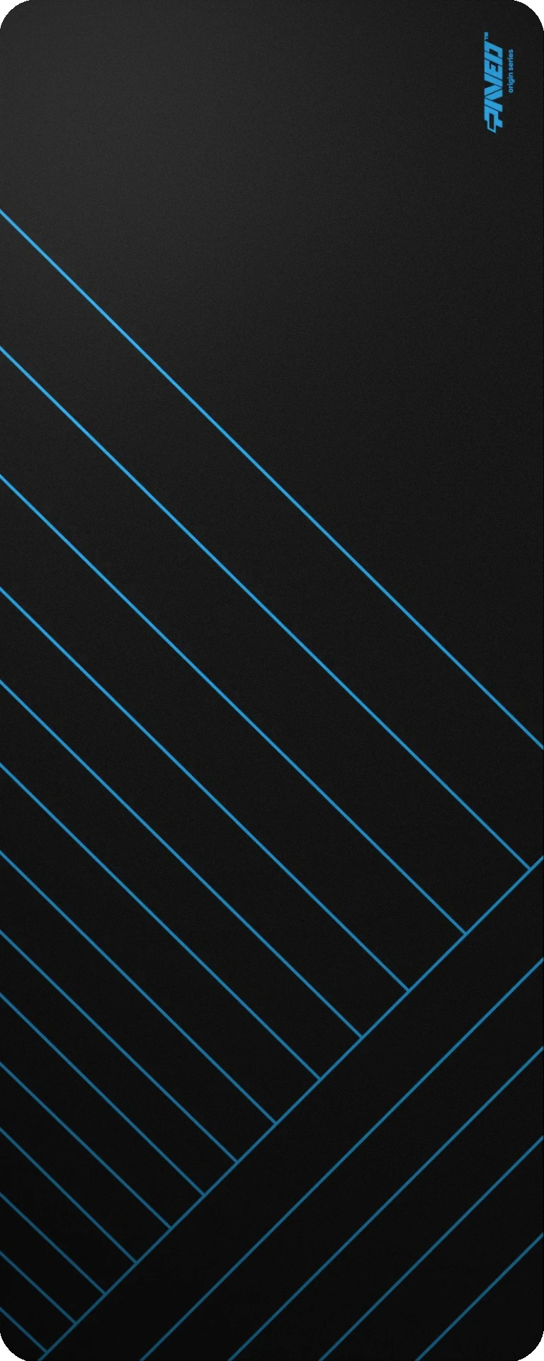 Extra Large PAVED Origins Night Sky Zebra gaming deskmat featuring minimalistic diagonal stripe pattern in blue and black, 1000mm x 400mm, available in right-handed and left-handed variants, customizable water-resistant hydrophobic or antimicrobial polyester surface with easy-to-clean finish and odour-free AreoFlex microruber base, 600% lighter than traditional mousepads.