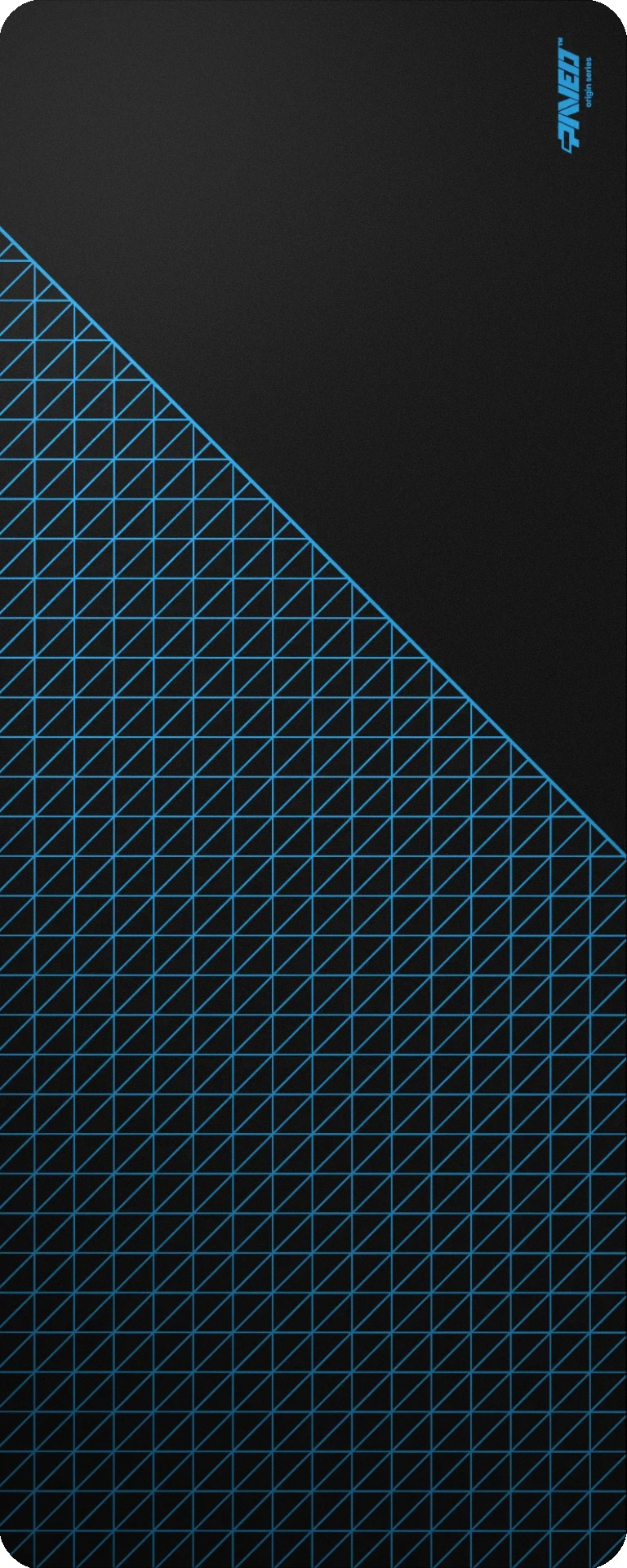 Extra Large PAVED™ Origins Night Sky Net Runner gaming deskmat featuring minimalistic dense geometric net pattern in blue and black, 1000mm x 400mm, available in right-handed and left-handed variants, customizable water-resistant hydrophobic or antimicrobial polyester surface with easy-to-clean finish and odour-free AreoFlex microruber base, 600% lighter than traditional mousepads.
