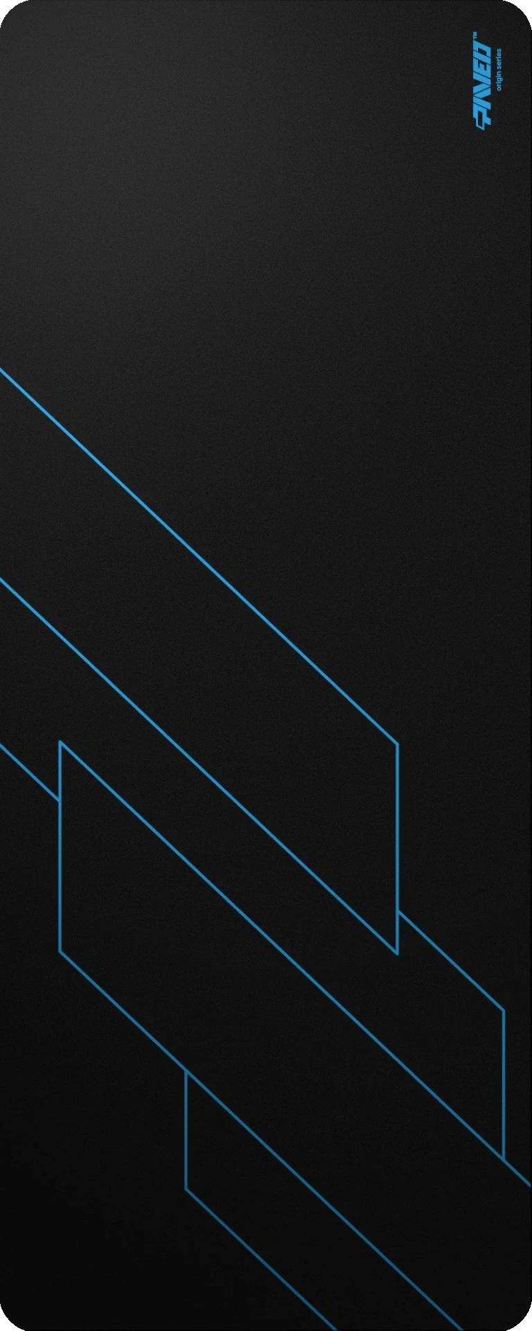 Extra Large PAVED™ Origins Night Sky Formula gaming deskmat featuring minimalistic geometric angular line pattern in blue and black, 1000mm x 400mm, available in right-handed and left-handed variants, customizable water-resistant hydrophobic or antimicrobial polyester surface with easy-to-clean finish and odour-free AreoFlex microruber base, 600% lighter than traditional mousepads.