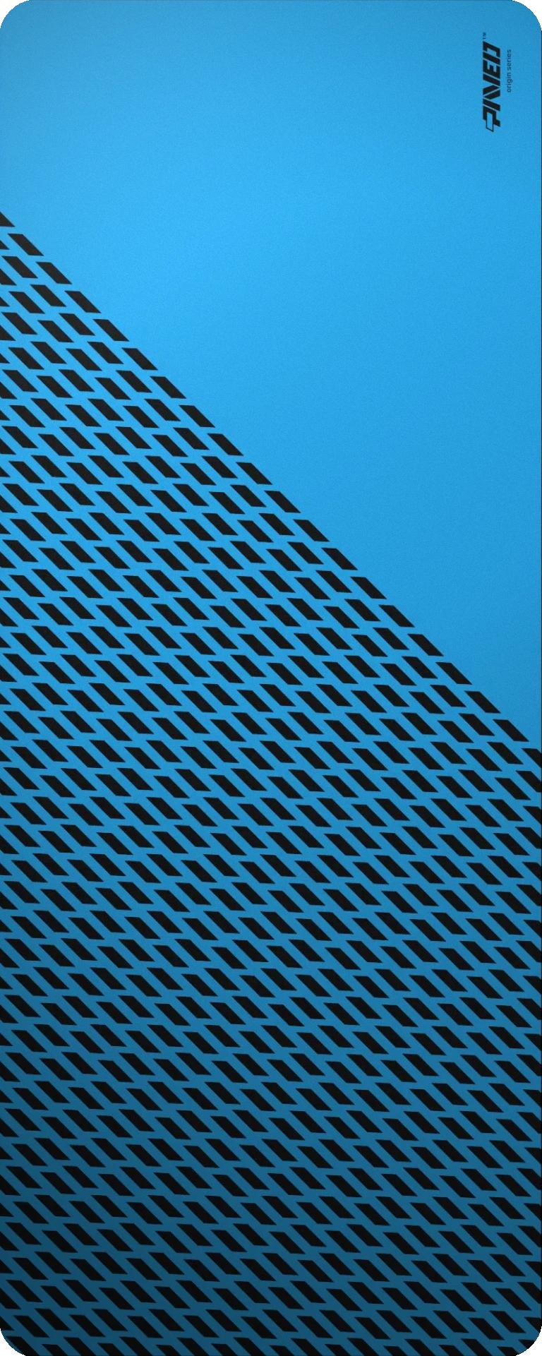 Extra Large PAVED™ Origins Sky Panther gaming deskmat featuring minimalistic diagonal split design with geometric panther spot pattern in blue and black, 1000mm x 400mm, available in right-handed and left-handed variants, customizable water-resistant hydrophobic or antimicrobial polyester surface with easy-to-clean finish and odour-free AreoFlex microruber base, 600% lighter than traditional mousepads.