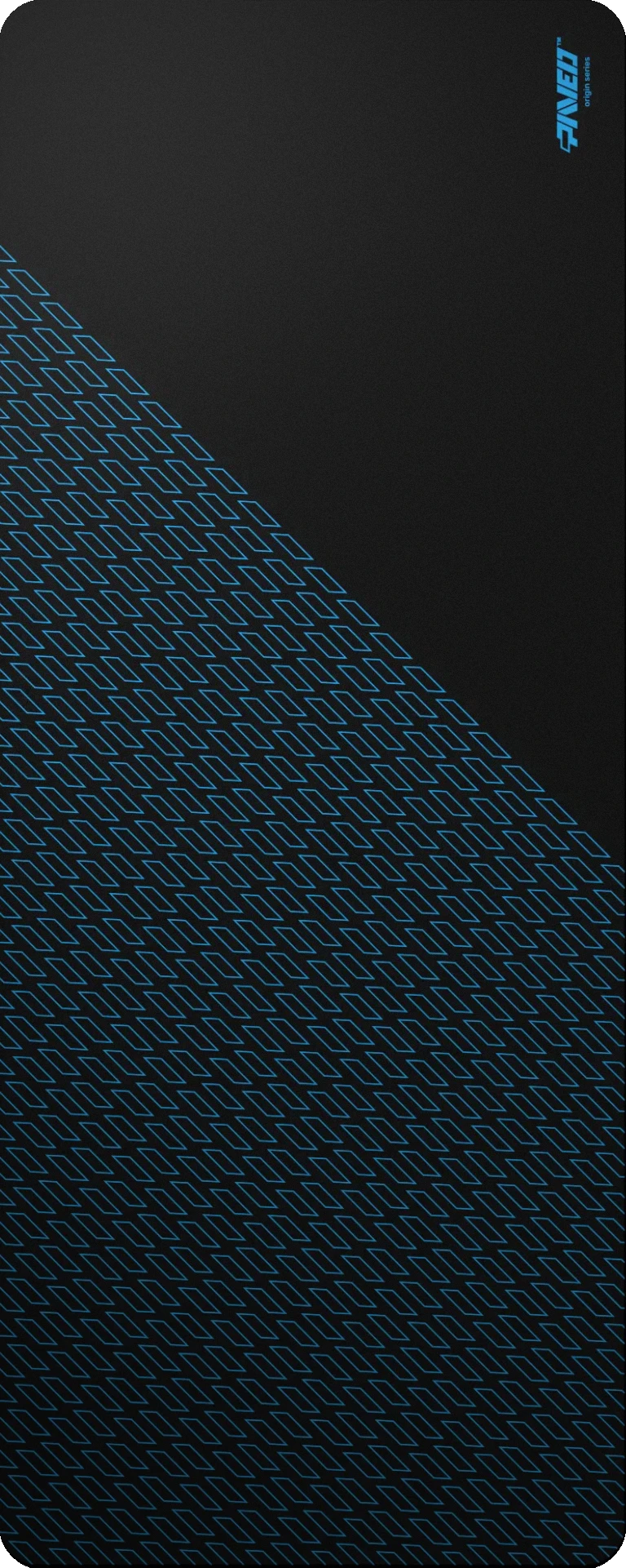 Extra Large PAVED™ Origins Night Sky Pathfinder gaming deskmat featuring minimalistic geometric tiled pattern in blue and black, 1000mm x 400mm, available in right-handed and left-handed variants, customizable water-resistant hydrophobic or antimicrobial polyester surface with easy-to-clean finish and odour-free AreoFlex microruber base, 600% lighter than traditional mousepads.