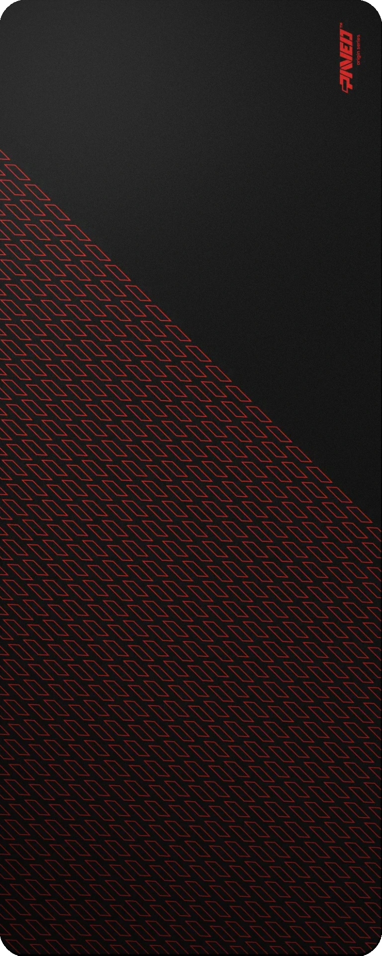 Extra Large PAVED™ Origins Night Imperial Pathfinder gaming deskmat featuring minimalistic geometric tiled pattern in red and black, 1000mm x 400mm, available in right-handed and left-handed variants, customizable water-resistant hydrophobic or antimicrobial polyester surface with easy-to-clean finish and odour-free AreoFlex microruber base, 600% lighter than traditional mousepads.