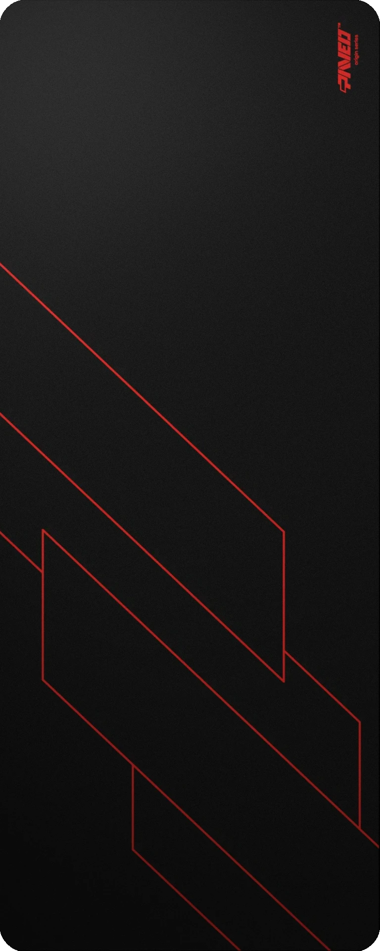 Extra Large PAVED™ Origins Night Imperial Formula gaming deskmat featuring minimalistic geometric angular line pattern in red and black, 1000mm x 400mm, available in right-handed and left-handed variants, customizable water-resistant hydrophobic or antimicrobial polyester surface with easy-to-clean finish and odour-free AreoFlex microruber base, 600% lighter than traditional mousepads.