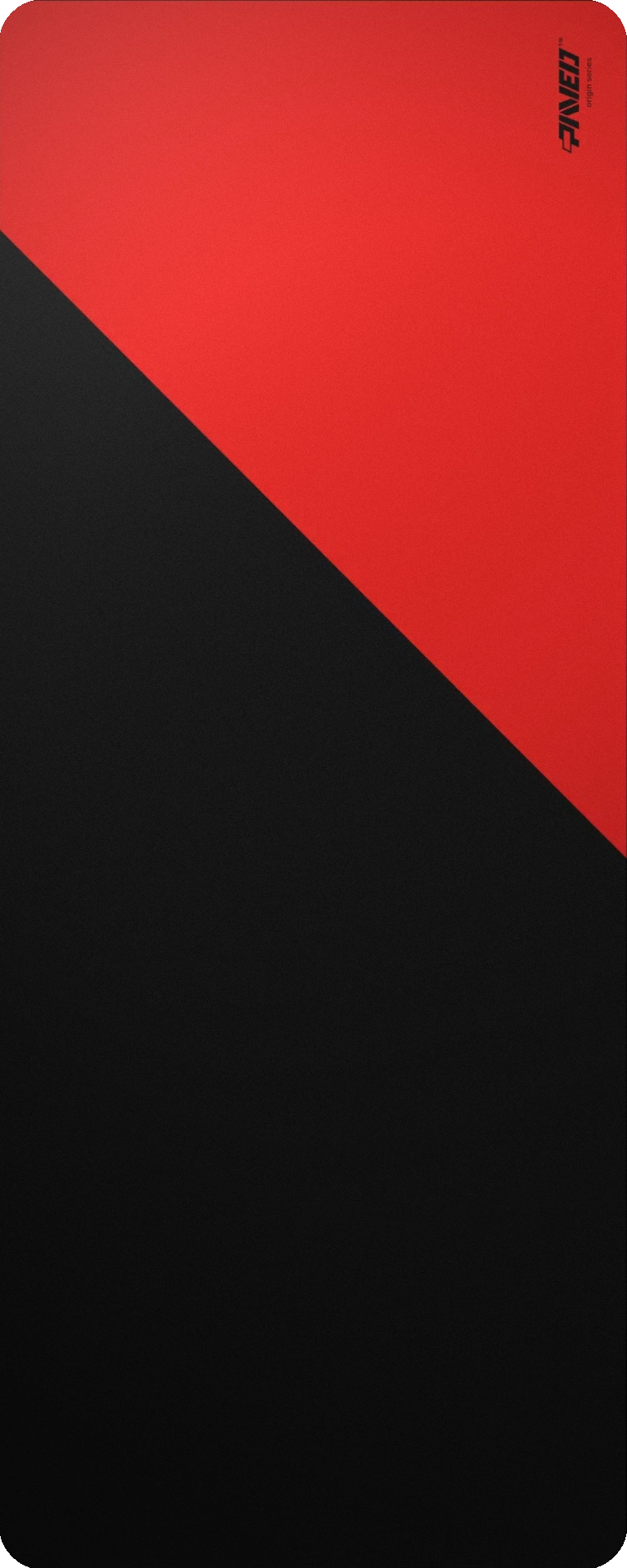 Extra Large PAVED™ Origins Imperial Edge Runner gaming deskmat featuring minimalistic diagonal split design in red and black, 1000mm x 400mm, available in right-handed and left-handed variants, customizable water-resistant hydrophobic or antimicrobial polyester surface with easy-to-clean finish and odour-free AreoFlex microruber base, 600% lighter than traditional mousepads.