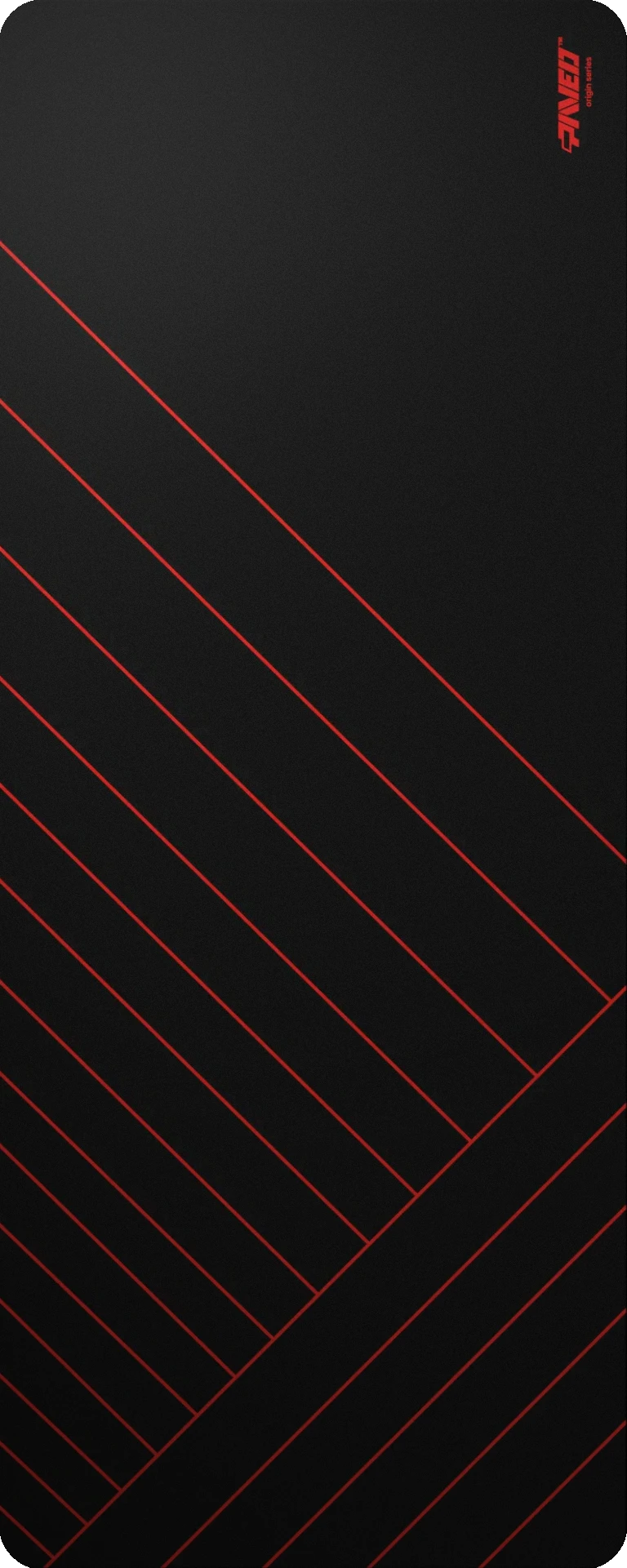 Extra Large PAVED Origins Night Imperial Zebra gaming deskmat featuring minimalistic diagonal stripe pattern in red and black, 1000mm x 400mm, available in right-handed and left-handed variants, customizable water-resistant hydrophobic or antimicrobial polyester surface with easy-to-clean finish and odour-free AreoFlex microruber base, 600% lighter than traditional mousepads.