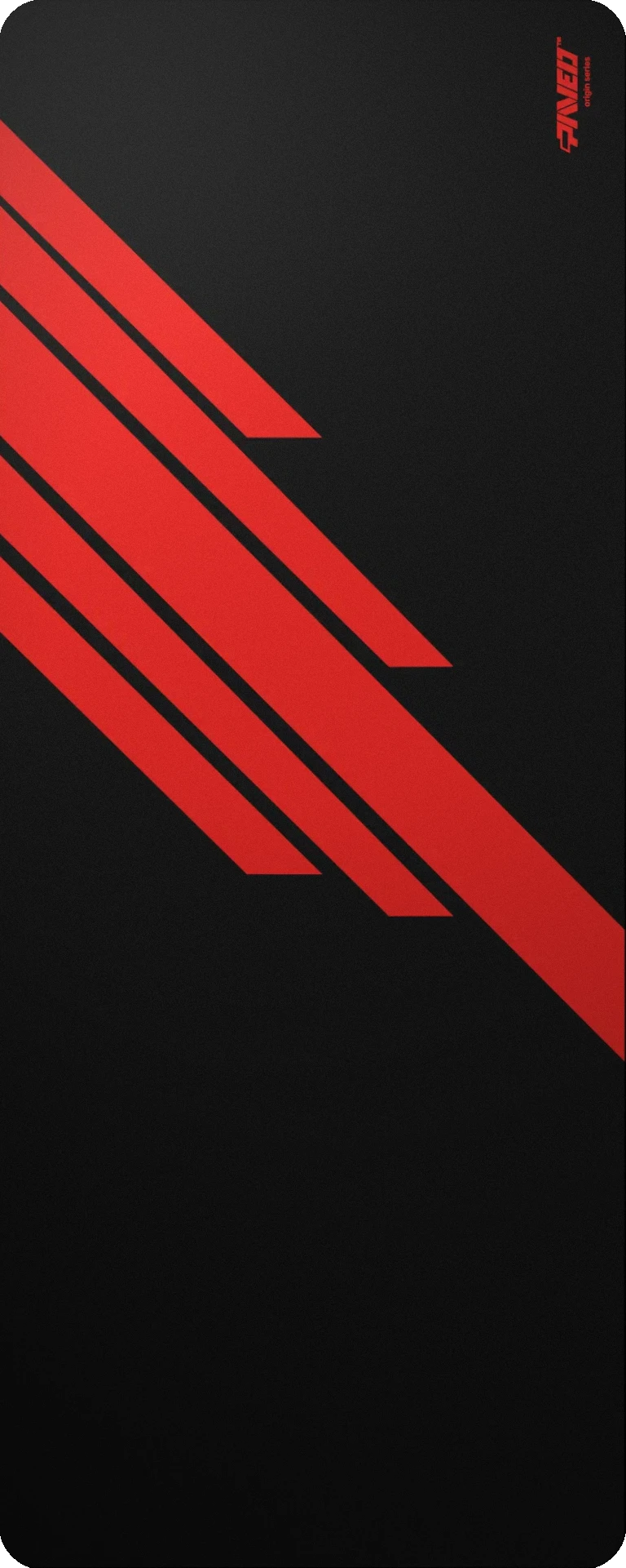 Extra Large PAVED™ Origins Night Imperial Blade Runner gaming deskmat featuring minimalistic diagonal stripe design in red and black, 1000mm x 400mm, available in right-handed and left-handed variants, customizable water-resistant hydrophobic or antimicrobial polyester surface with easy-to-clean finish and odour-free AreoFlex microruber base, 600% lighter than traditional mousepads.