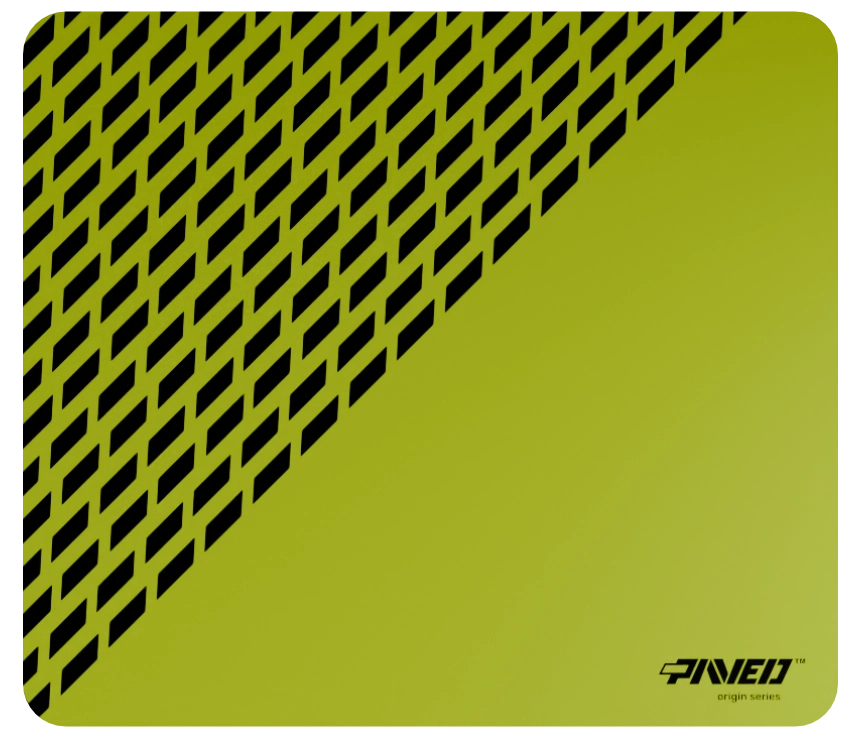 Medium PAVED™ Origins Toxic Panther gaming mousepad featuring minimalistic diagonal split design with geometric panther spot pattern in light green and black, 360mm x 320mm, available in right-handed and left-handed variants, customizable water-resistant hydrophobic or antimicrobial polyester surface with easy-to-clean finish and odour-free AreoFlex microruber base, 600% lighter than traditional mousepads.