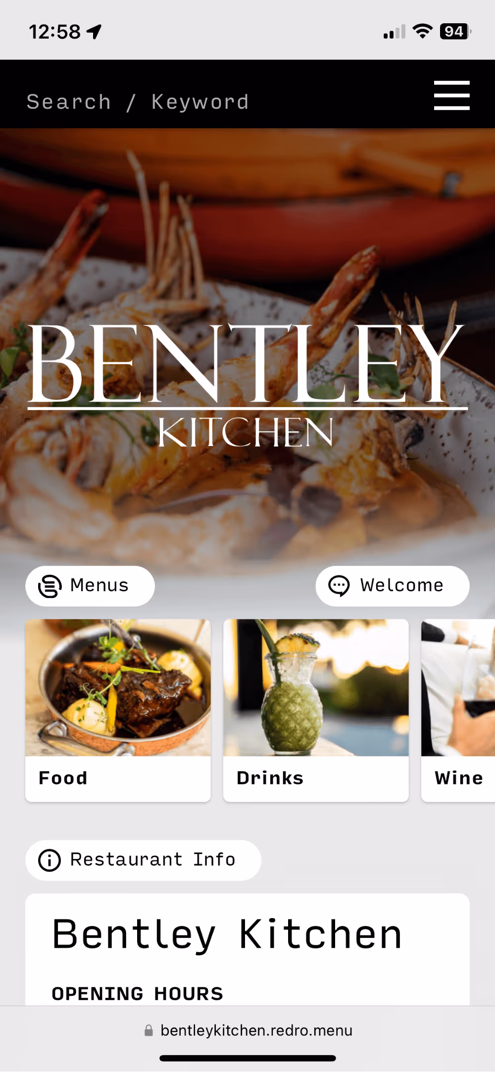Redro Digital Menu - Bentley Kitchen