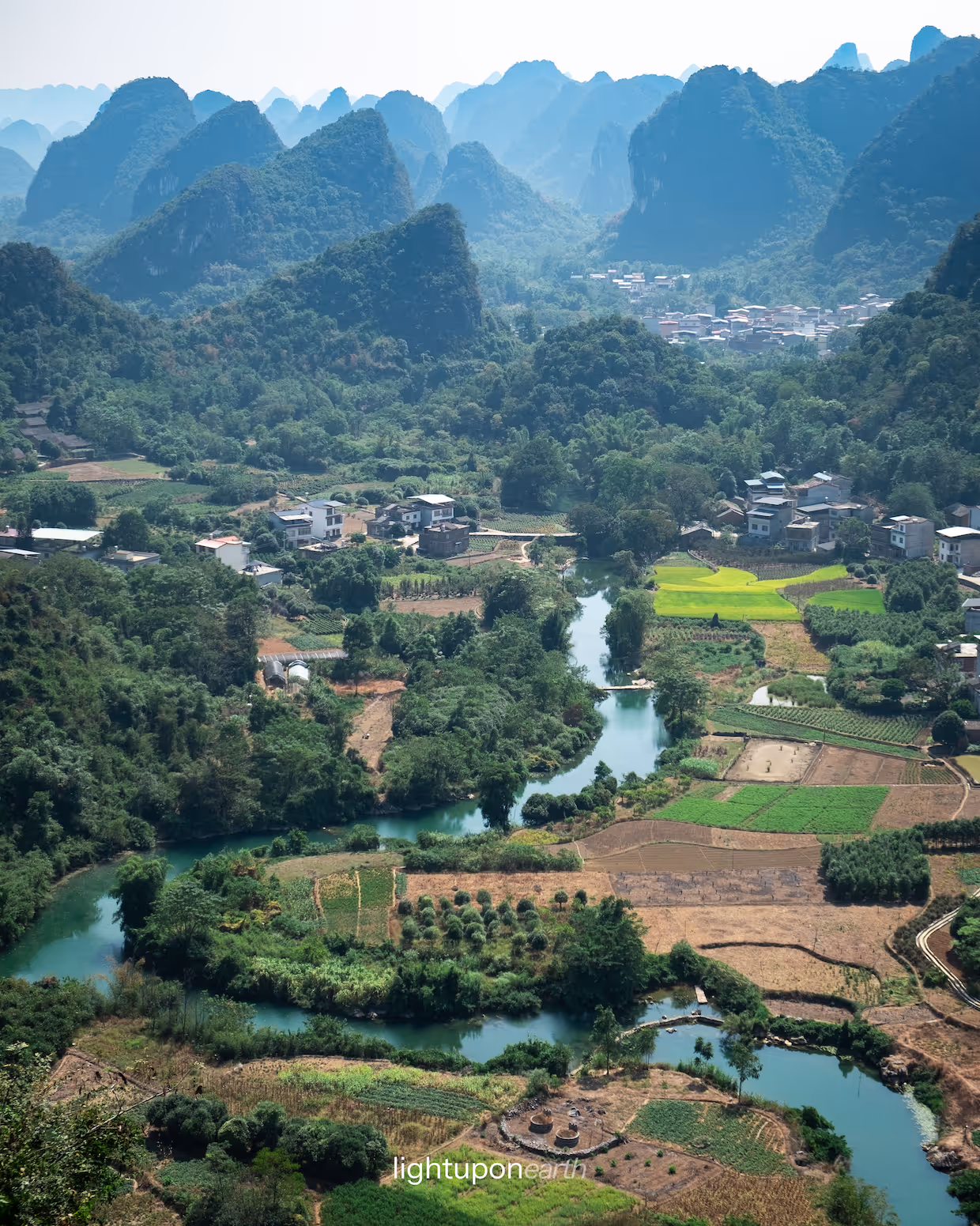Winding river in karst landscape