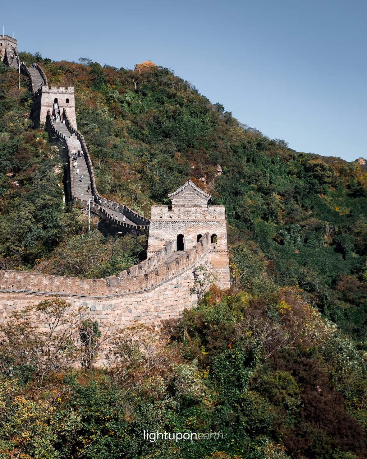 Chinese wall winding through the mountains and woods
