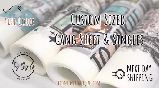 Tay Clay Co Online Boutique now offers full-color custom gang sheets and singles with next-day shipping. Shop affordable print options today.