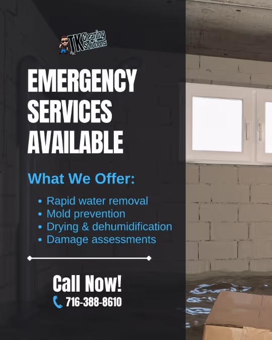 TK Cleaning Solutions responds fast to flooding and water damage across Buffalo and Western New York with expert cleanup and restoration services.