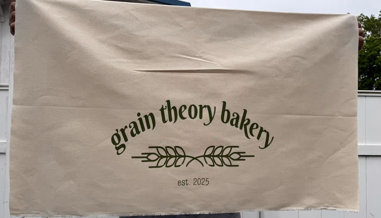 Tay Clay Co Boutique thanks Grain Theory Bakery for ordering handcrafted table runners and recommends them for fresh sourdough goodies in WNY.