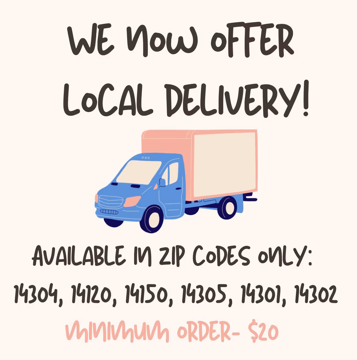 Tay Clay Co Online Boutique now delivers to select WNY zip codes with a $20 minimum order. See if your neighborhood qualifies!