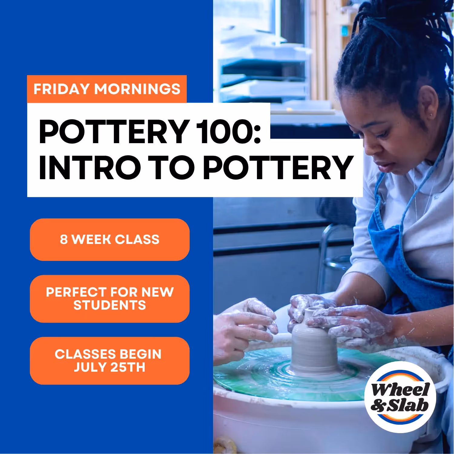 Join Wheel & Slab Pottery Club in Rochester on Friday mornings starting July 25th for an 8-week beginner-friendly pottery course.