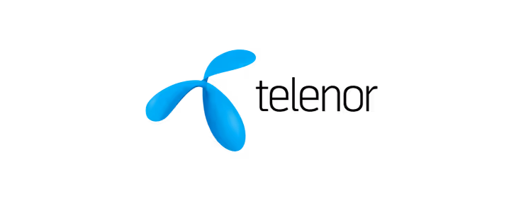Telenor logo consisting of three blue curved shapes forming a propeller-like design.