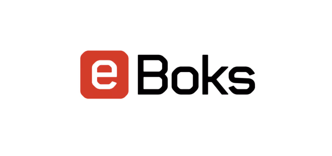 E-boks logo with a white lowercase letter 'e' inside a red rounded square, followed by black text reading E-boks.