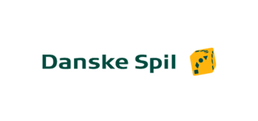 Danske Spil logo with dark green text and a yellow tilted cube featuring a green arrow.