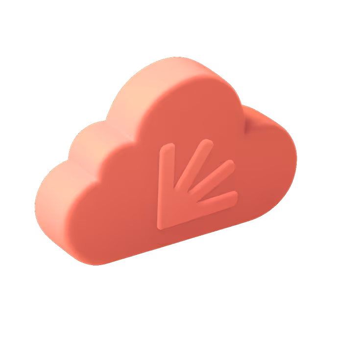 3D red cloud shape with three downward-pointing arrows on its front.