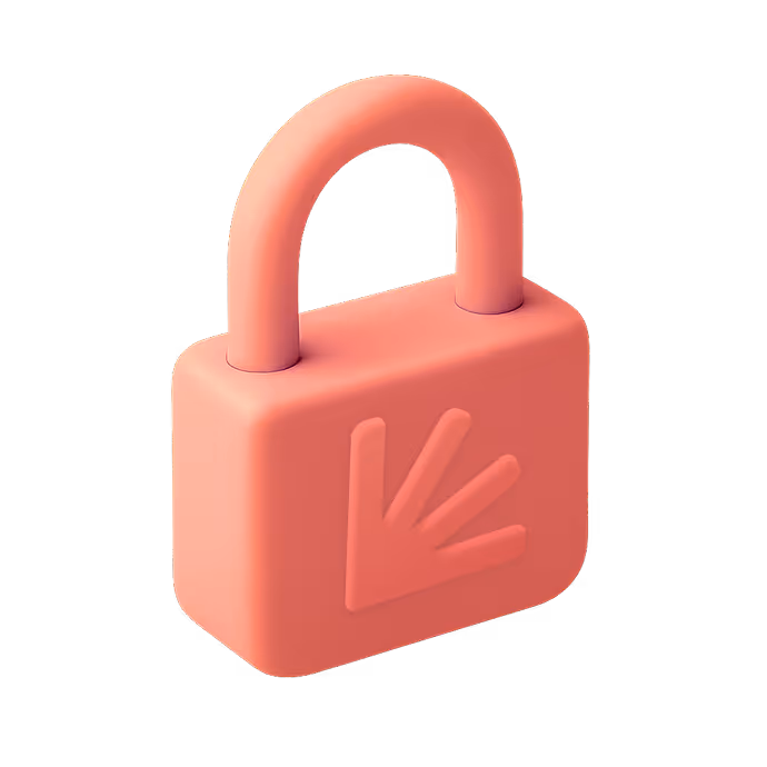 Pink 3D padlock with a stylized hand symbol embossed on its body.