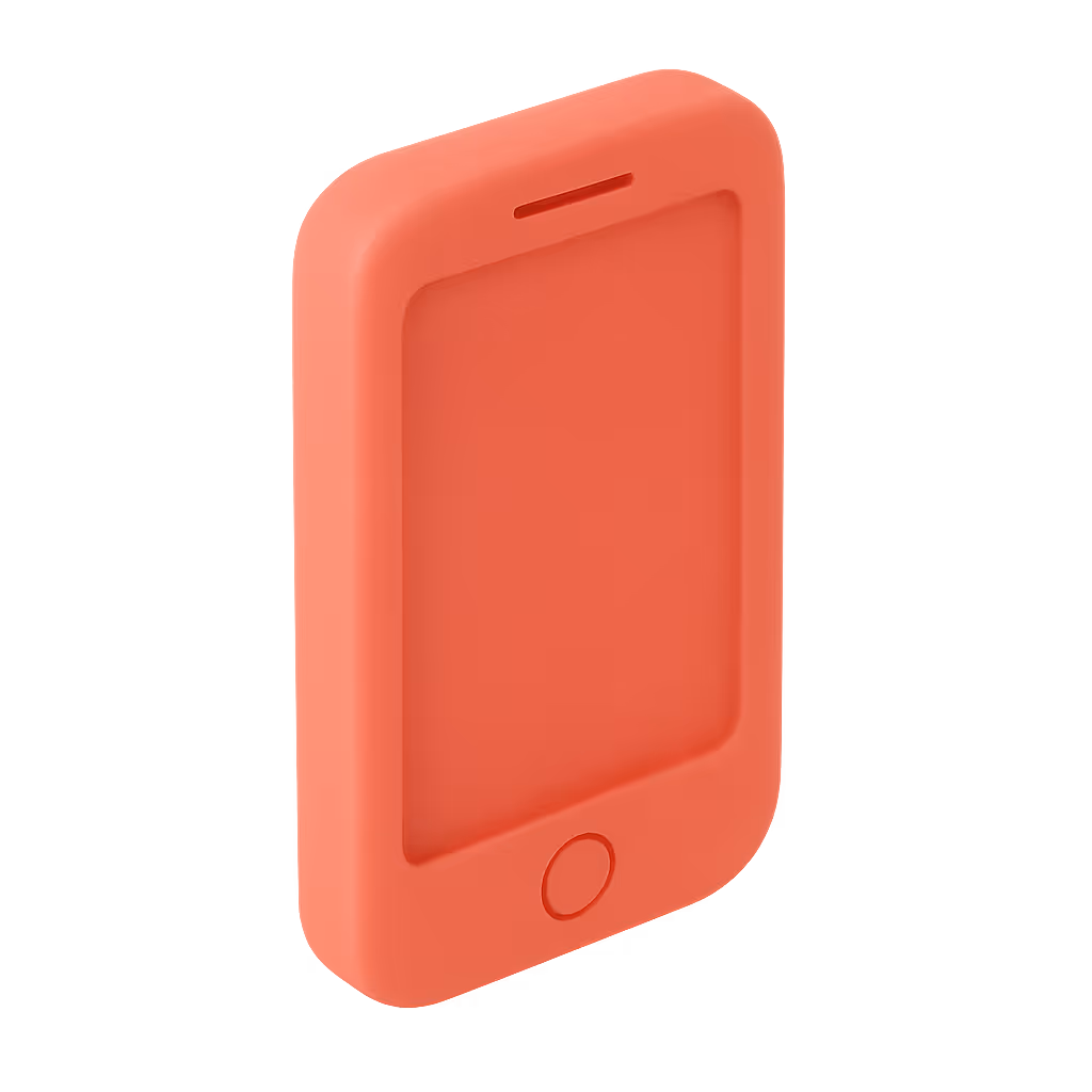 3D icon of a red smartphone with rounded edges and a home button on a black background.
