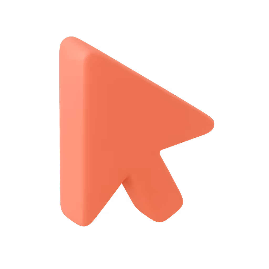 Glowing three-dimensional red mouse cursor icon on a dark background.