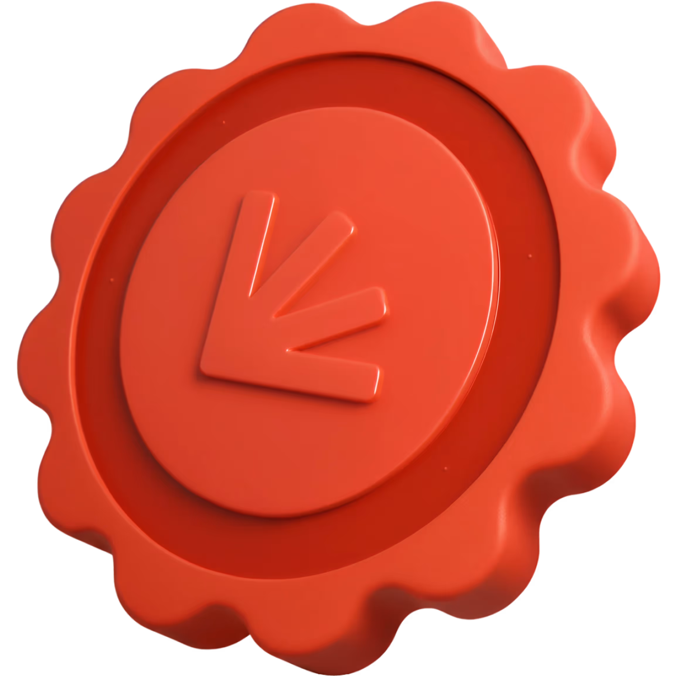 Red wax seal with an embossed arrow-like symbol pointing downward and to the left.