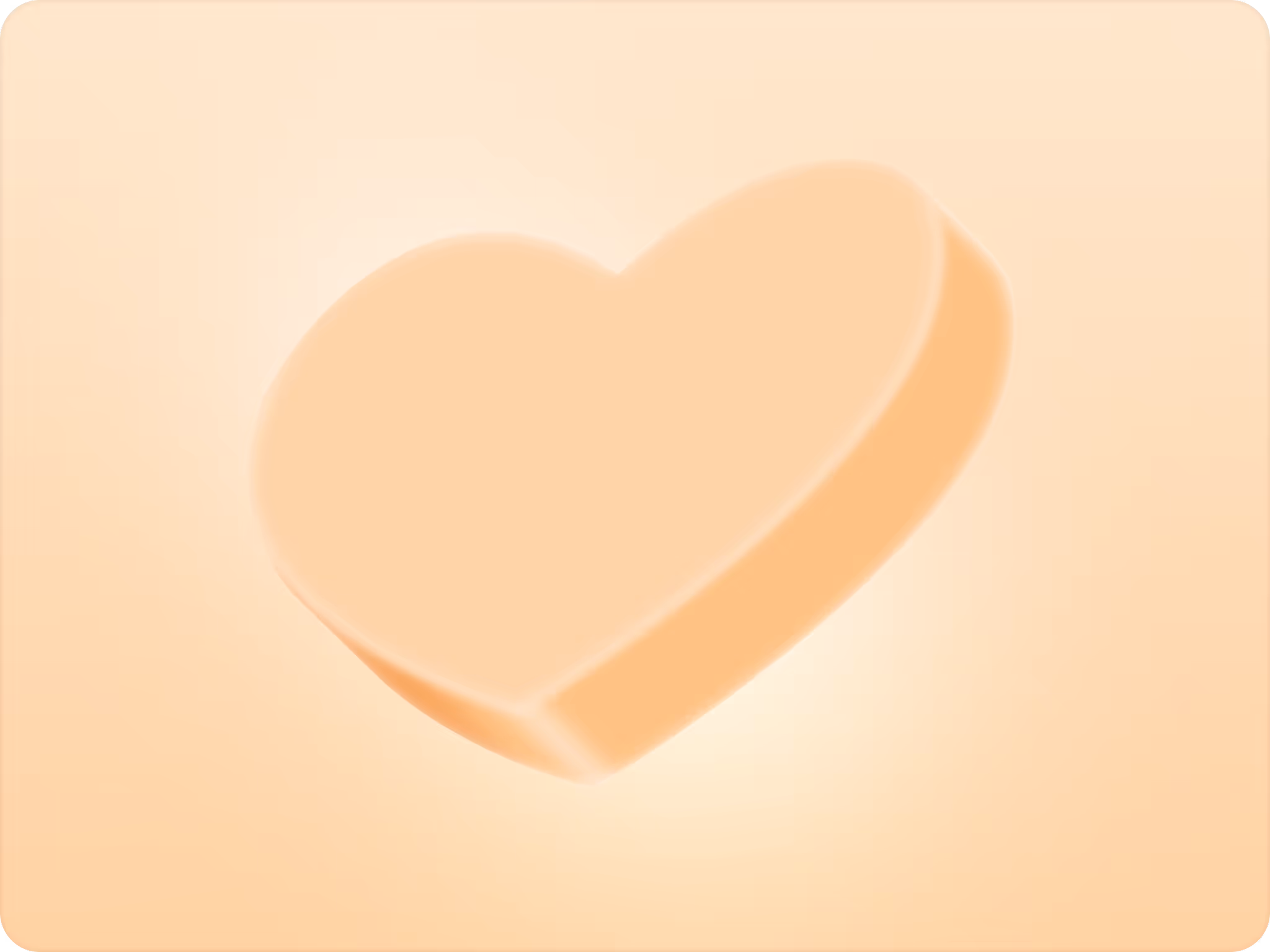 Softly glowing 3D heart shape in warm peach tones with rounded corners background.