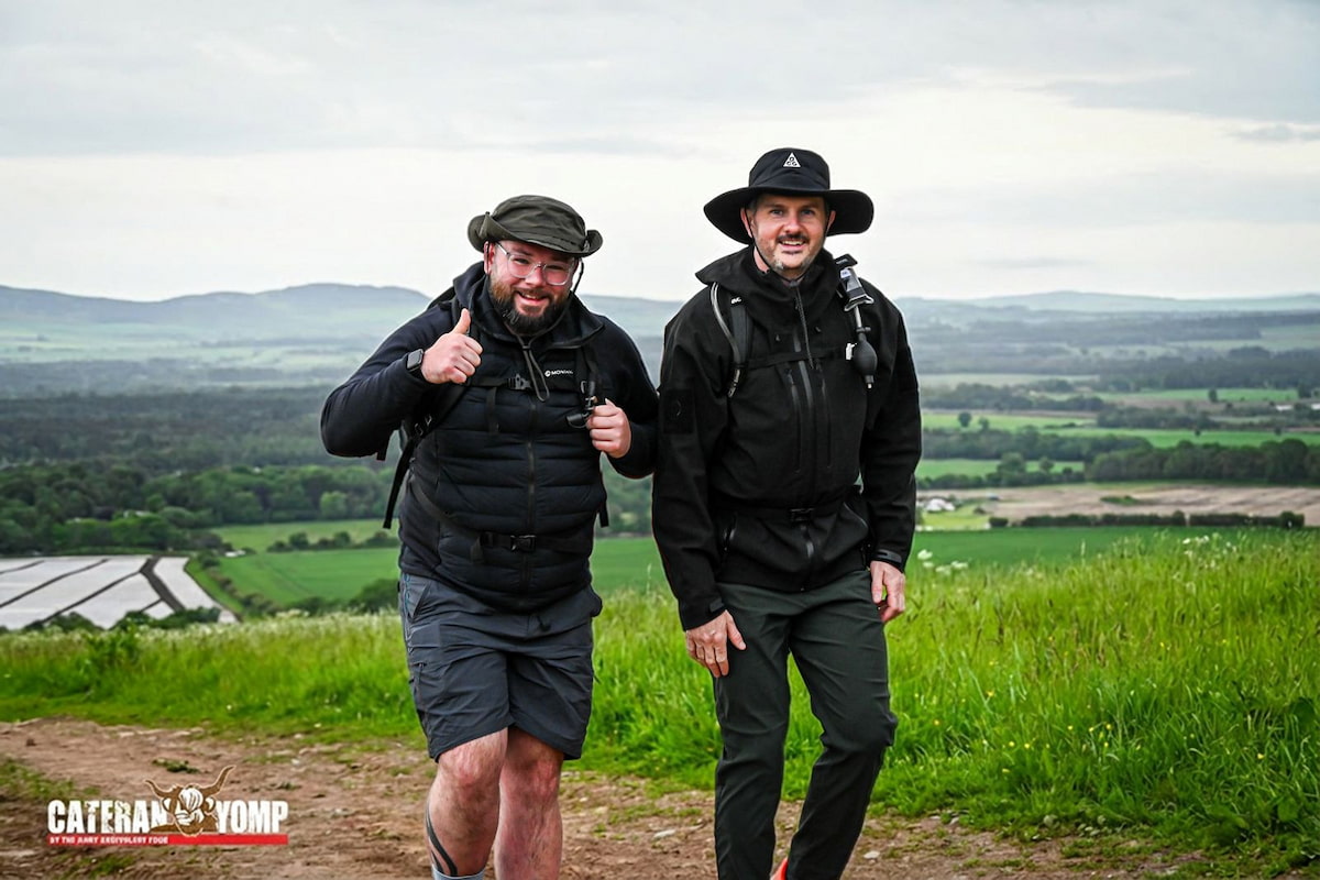 Co-founders of private whisky business, Creative director Tom Costello, Sales and Whisky director Adam Harding hiking the Cateran Yomp