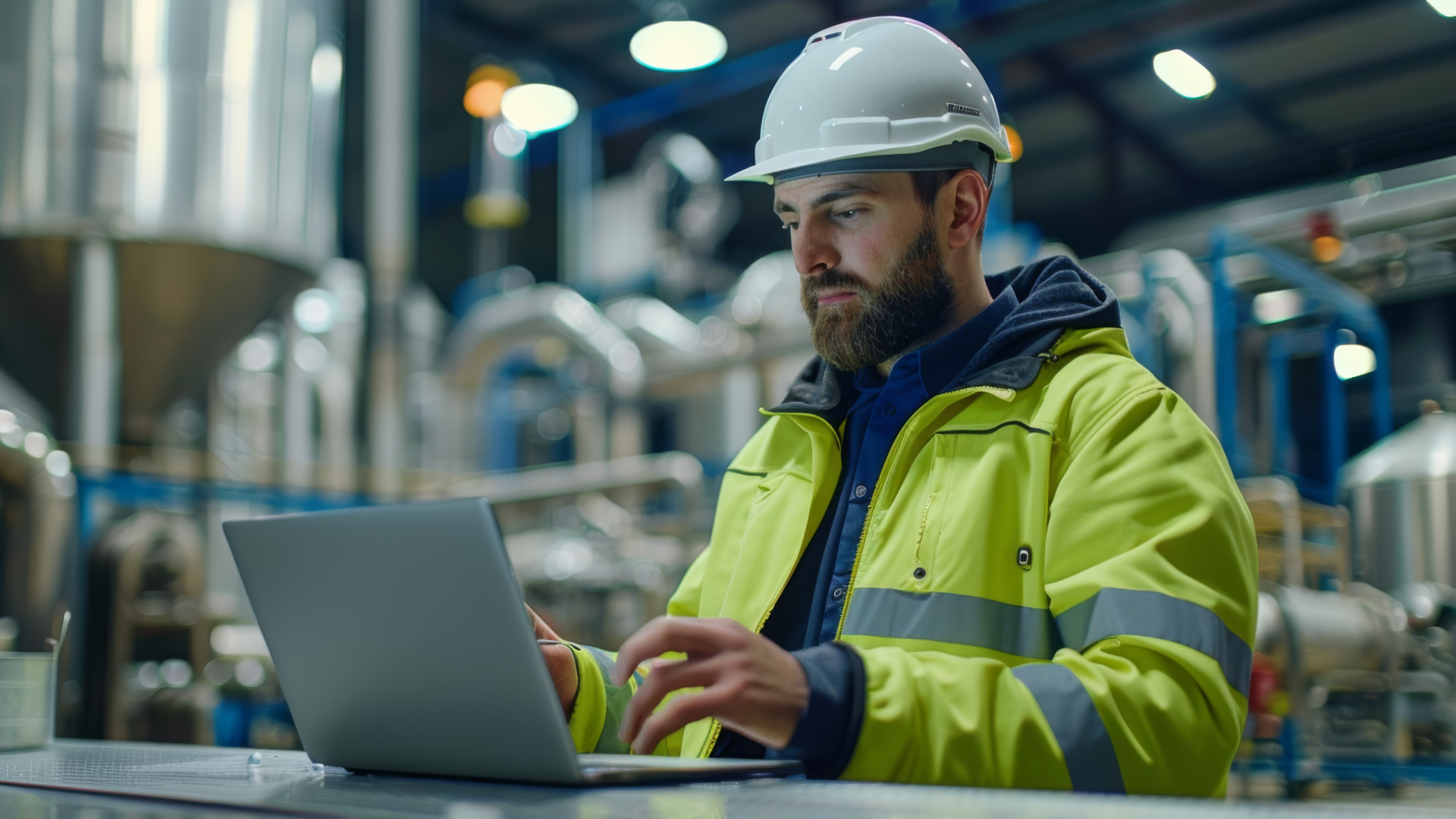 Maintenance specialist reviewing documentation on a laptop, representing investigation and exposure analysis of suspect aircraft parts.