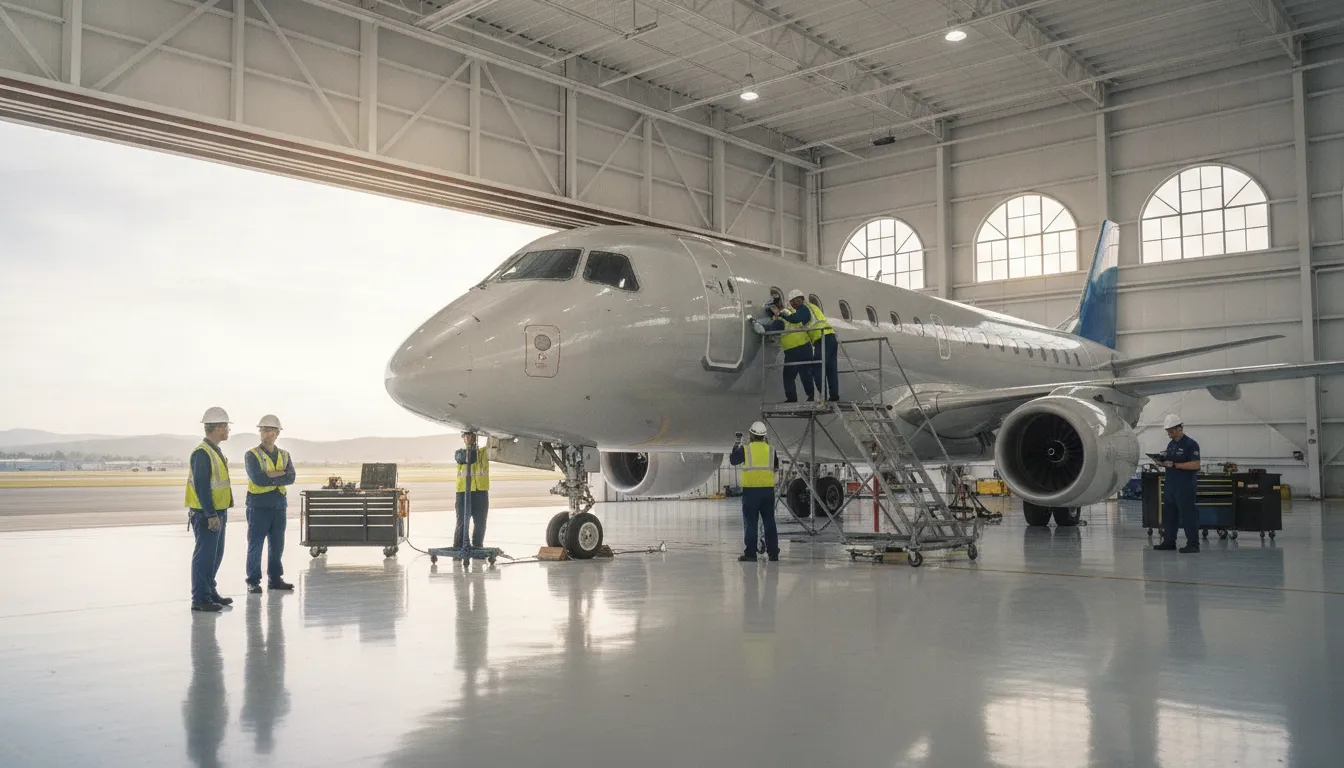 Regional airline maintenance team reviewing operational workflows