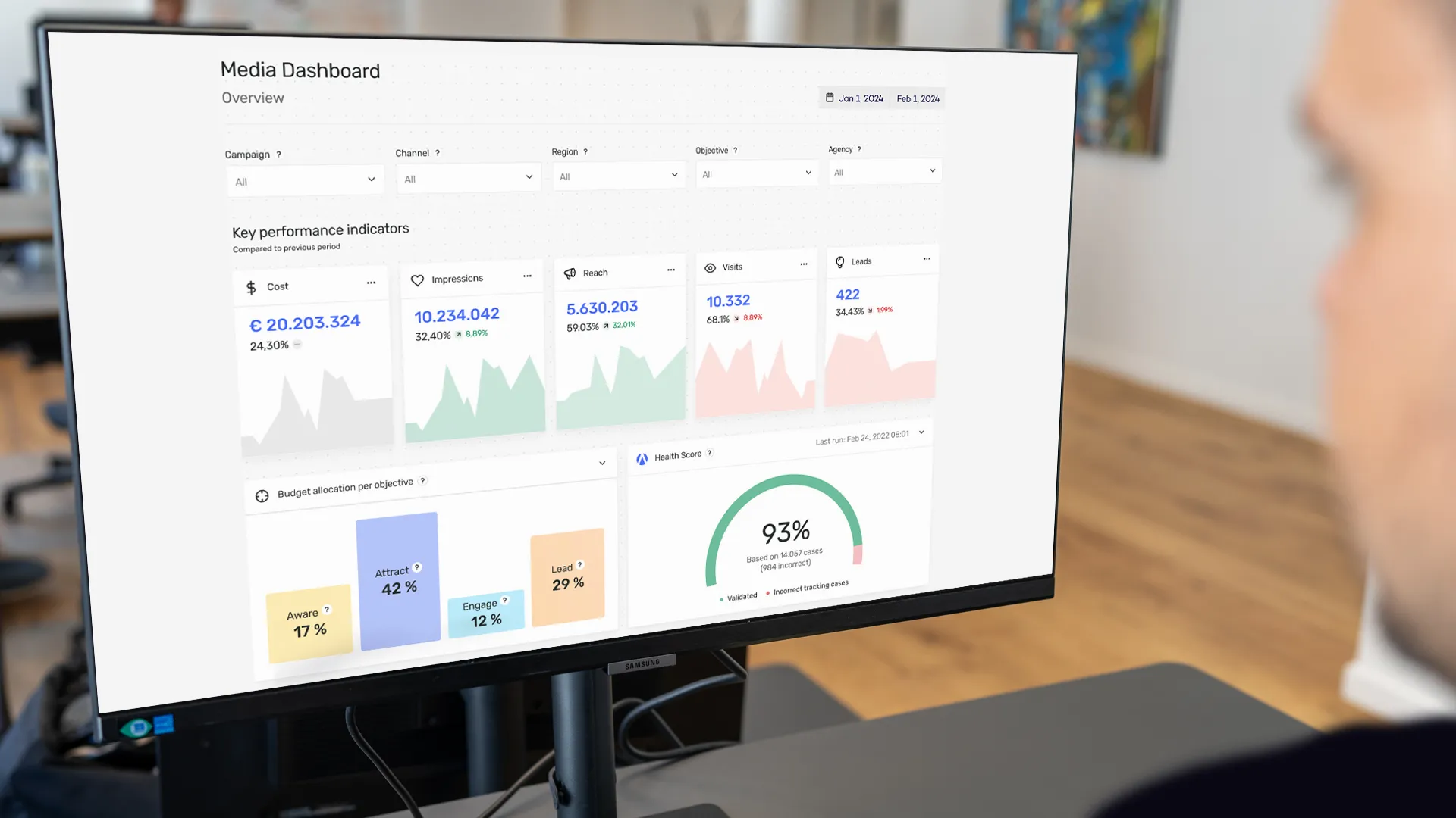 A close-up of a laptop screen displaying a marketing analytics dashboard that integrates seamlessly with Accutics Standardize. The dashboard shows clean and standardized data, making it easier to understand and make informed decisions.